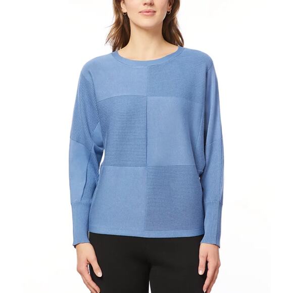 MELISSA PAIGE WOMENS SWEATER RIBBED BLOCK-STITCH DOLMAN SLEEVE BLUE SIZE SMALL - Picture 1 of 12